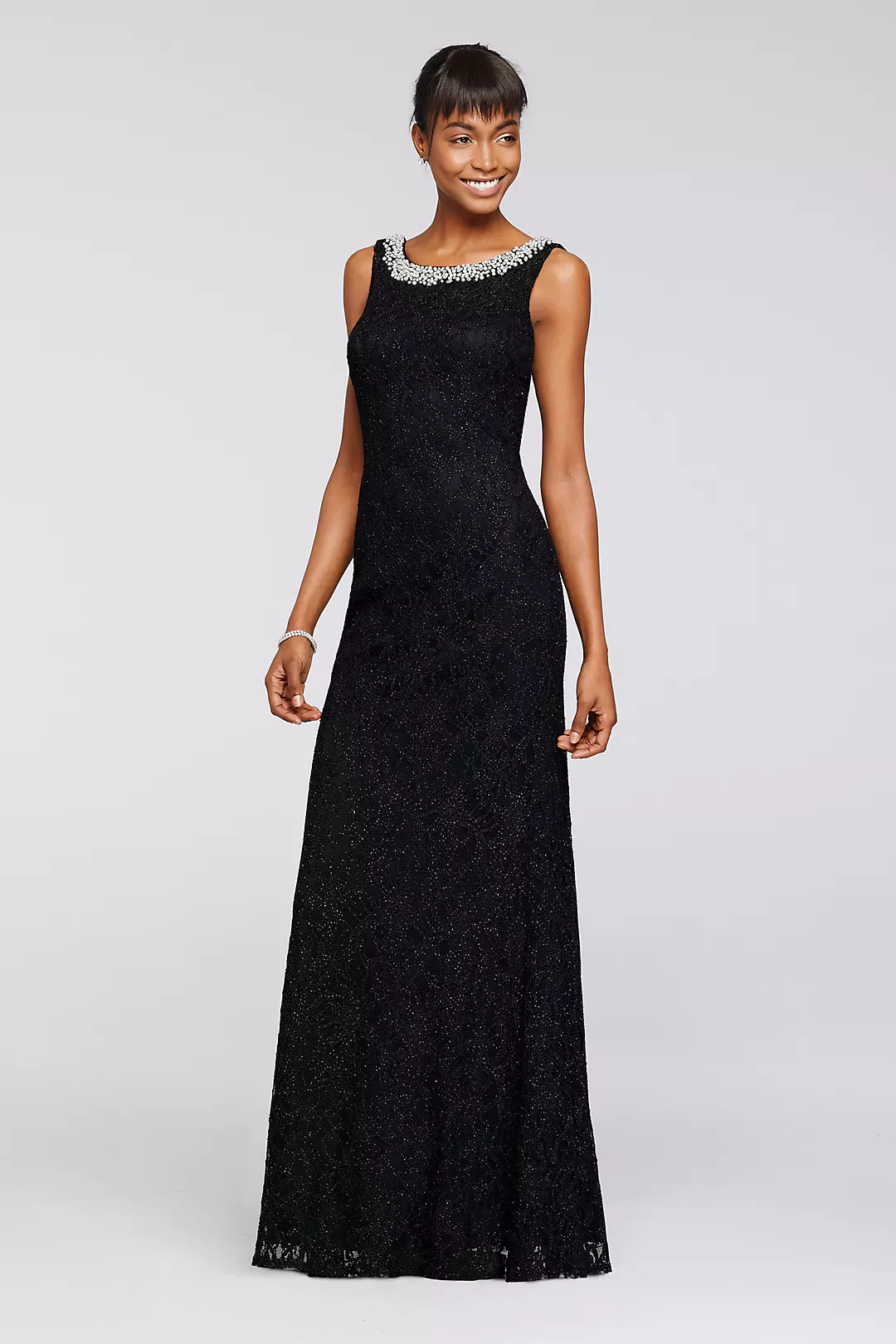 Long Glitter Lace Dress with Beaded Neckline Image