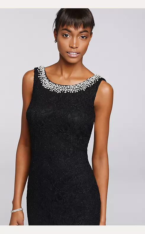 Long Glitter Lace Dress with Beaded Neckline Image 3