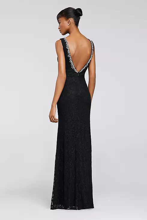 Long Glitter Lace Dress with Beaded Neckline Image 2