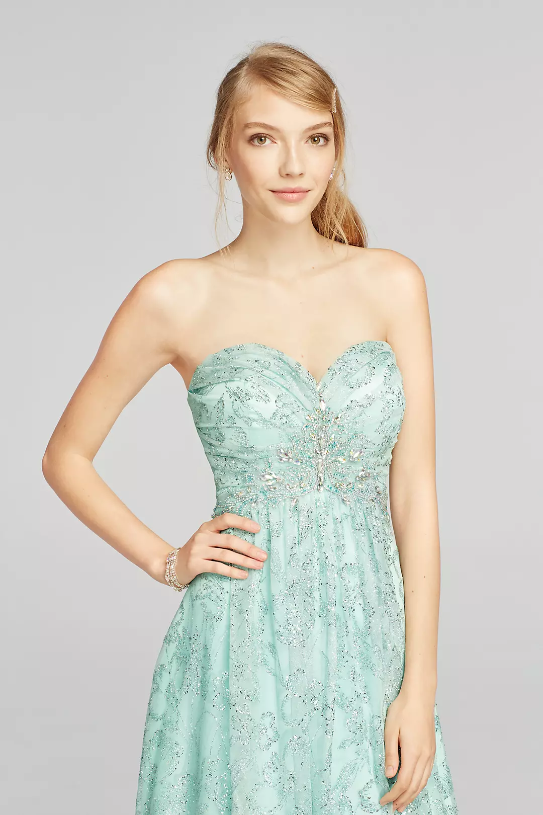 Strapless Glitter Tulle Prom Dress with Beading Image 3