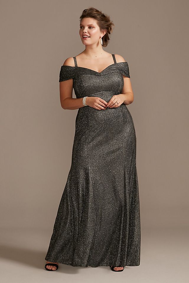 Off-the-Shoulder Metallic Mermaid Gown with Godets Image 1