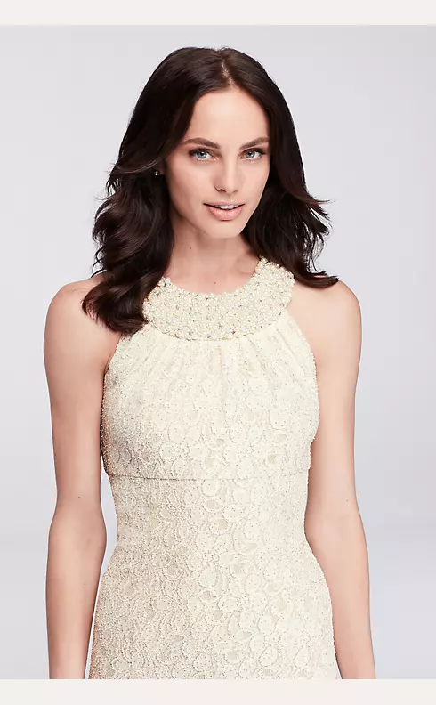 Glitter Lace Dress with Pearl Beaded Neckline Image 3