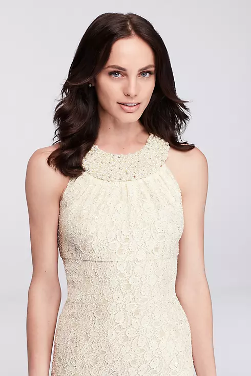 Glitter Lace Dress with Pearl Beaded Neckline Image 3