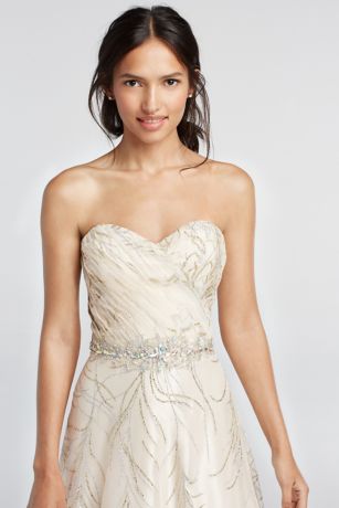 Glitter Tulle Prom Dress with Crystal Beaded Waist David's Bridal
