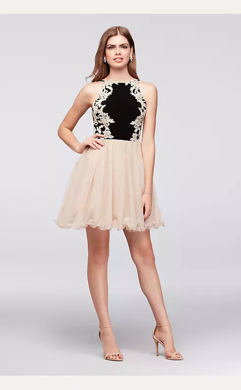 Embroidered Jersey and Mesh Party Dress Image 1