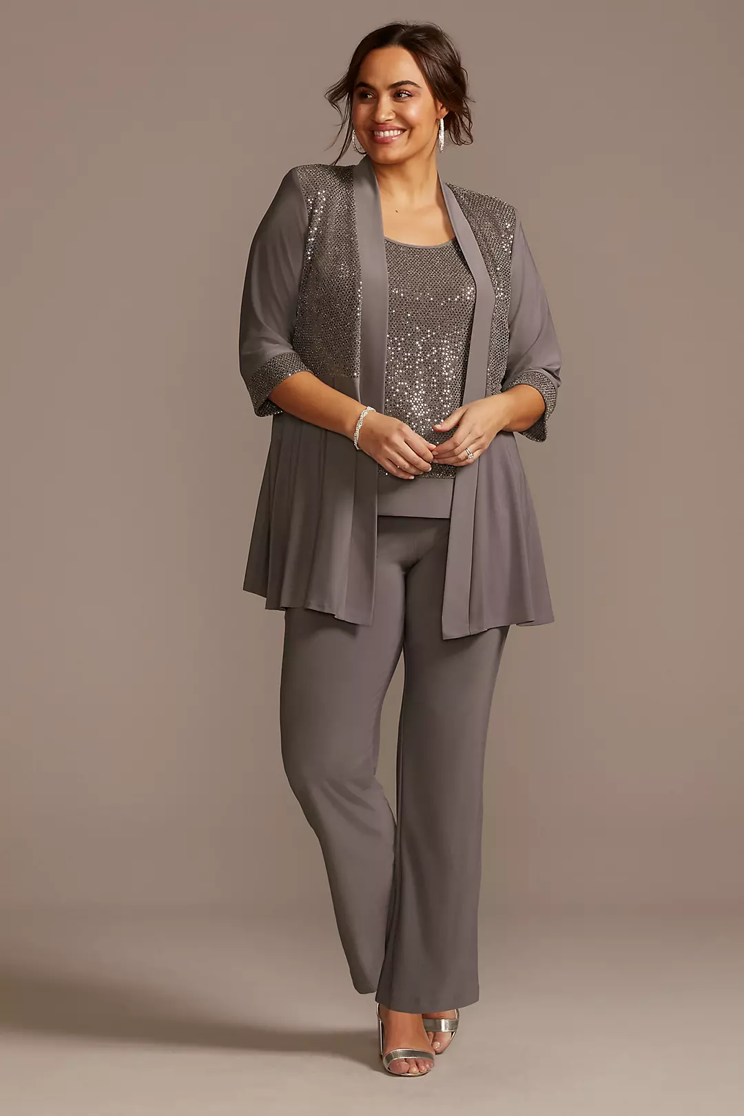 Sequin Chiffon Plus Size Three-Piece Pantsuit Set Image