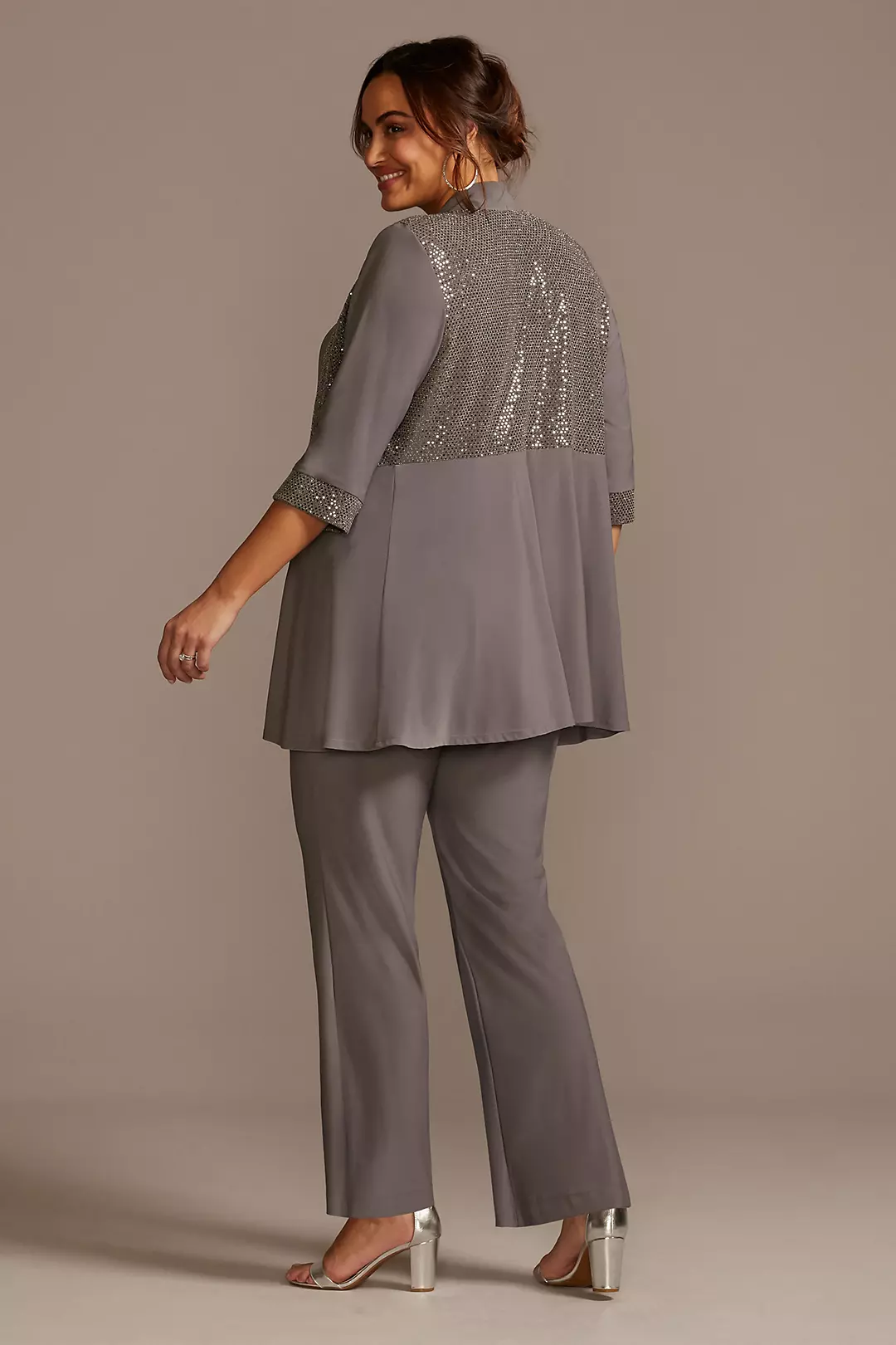 Sequin Chiffon Plus Size Three-Piece Pantsuit Set Image 2