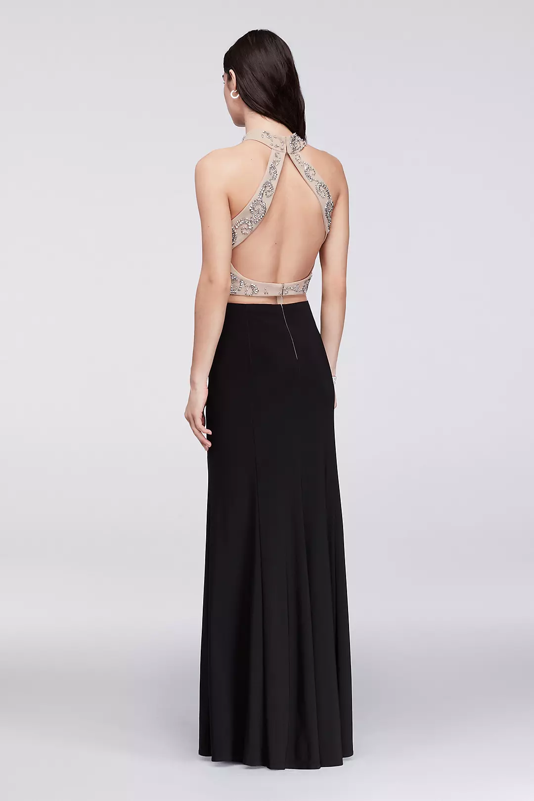 Caviar-Beaded Mesh and Jersey Faux Two-Piece Dress Image 2