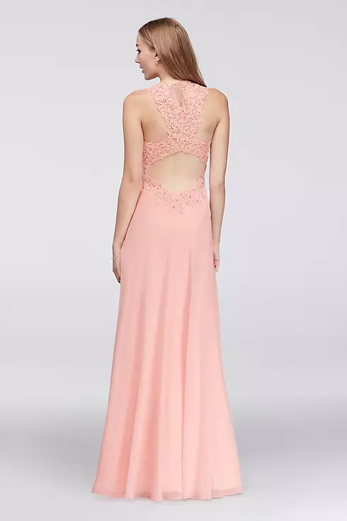 Appliqued Illusion Gown with Teardrop Open Back Image 2