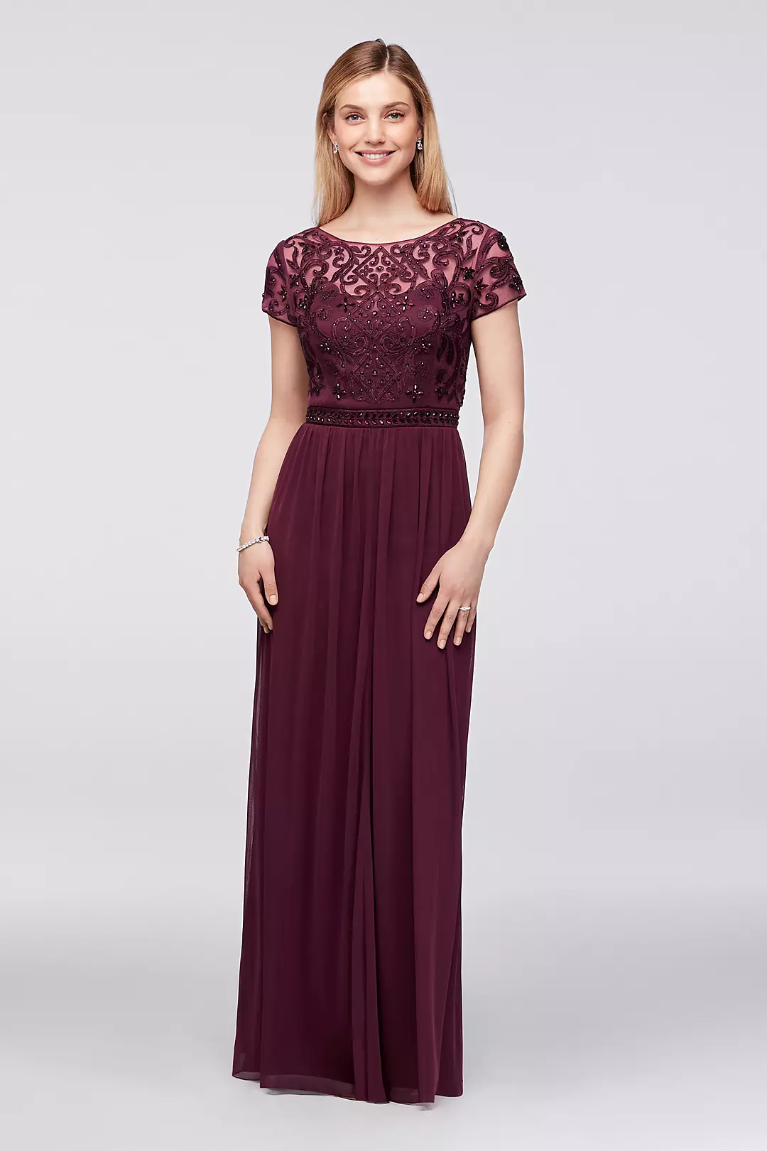 Crystal-Embellished Cap-Sleeve Chiffon Gown Image
