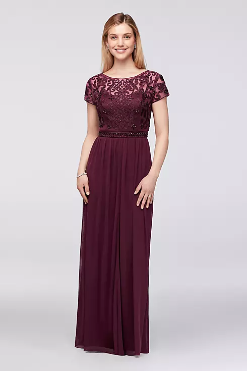 Crystal-Embellished Cap-Sleeve Chiffon Gown Image 1