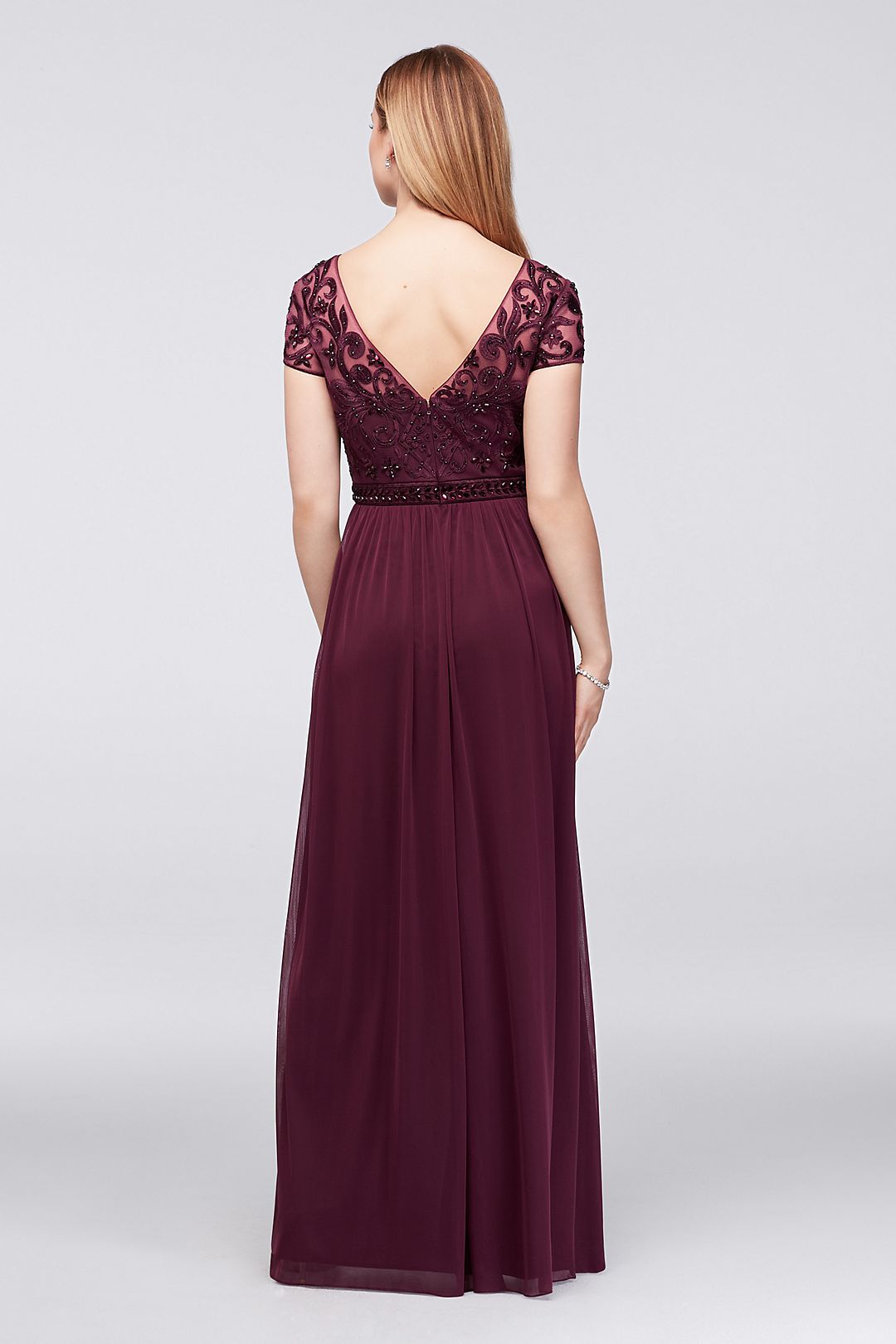 Crystal-Embellished Cap-Sleeve Chiffon Gown Image 4