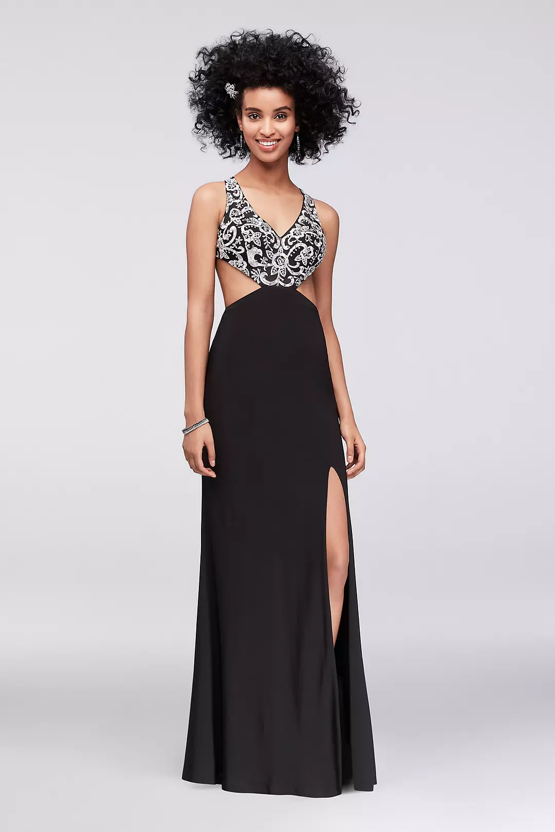 Embroidered Plunging V-Neck Gown with Cutout Sides Image