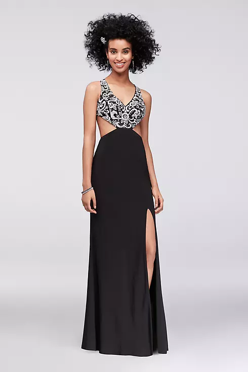 Embroidered Plunging V-Neck Gown with Cutout Sides Image 1