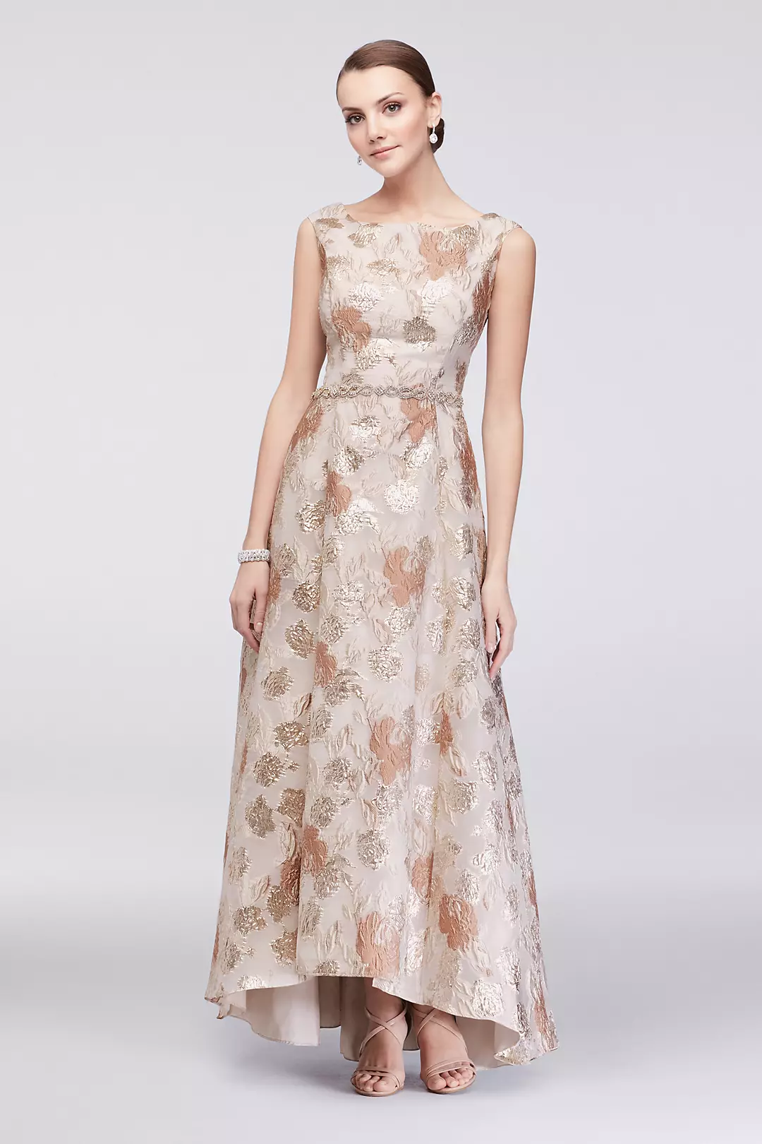 Brocade Tea-Length Dress with Crystal Belt Image