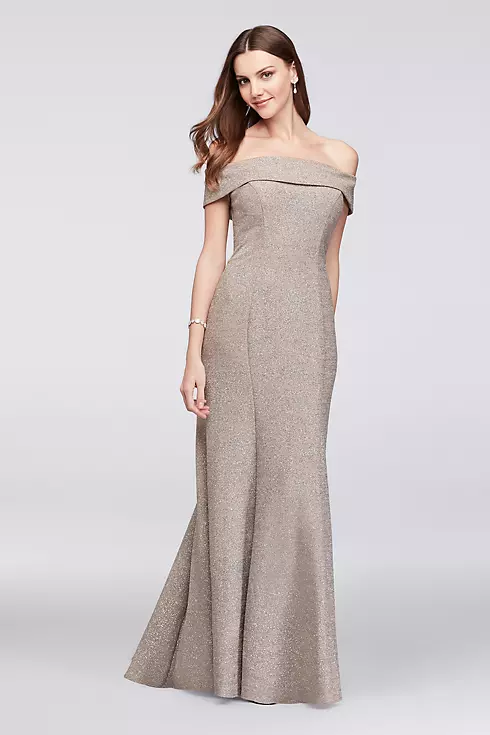 Off-the-Shoulder Glitter Knit Mermaid Gown Image 1