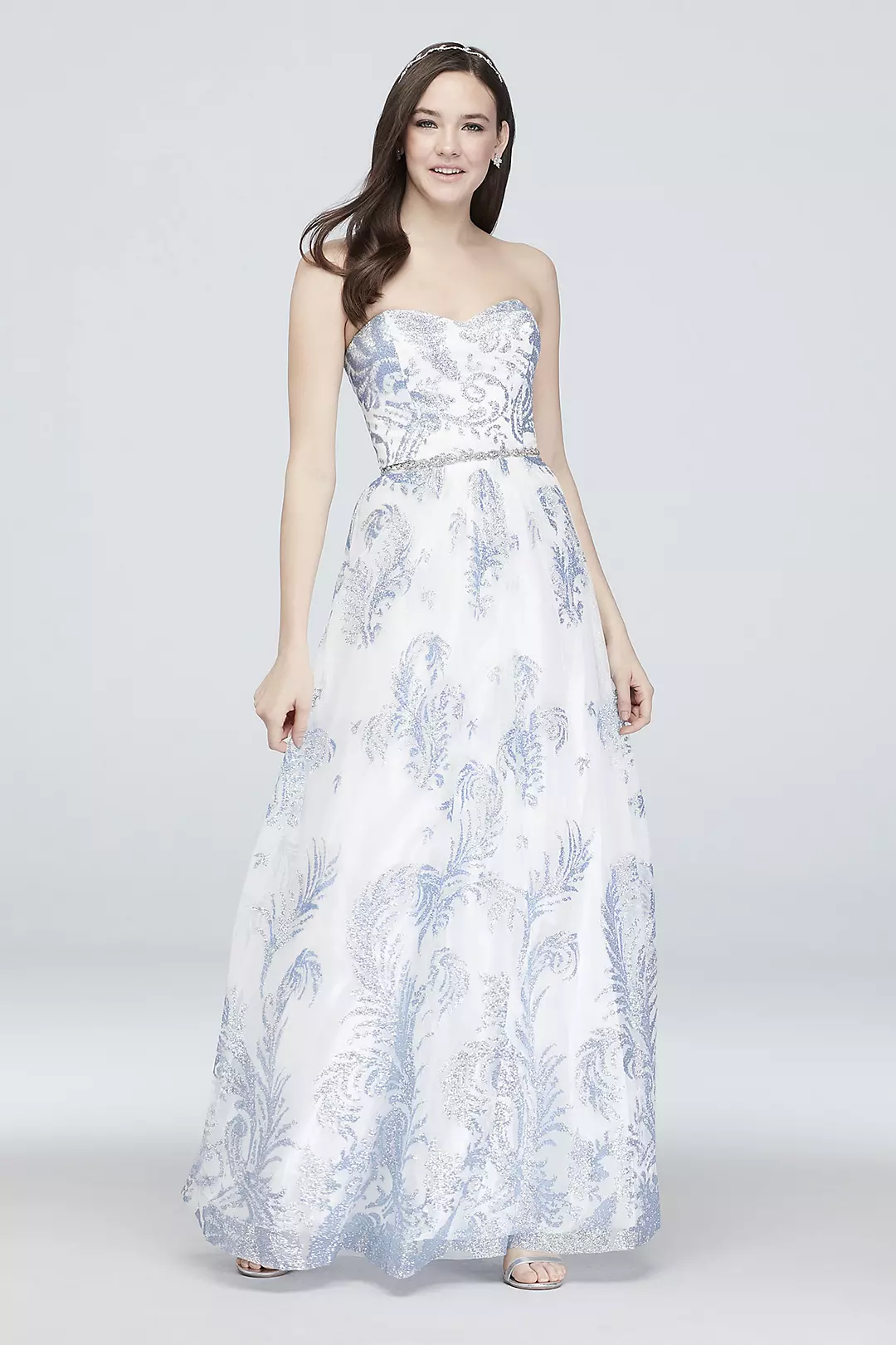 Strapless Glitter Brocade Tulle Ball Gown | David's Bridal
