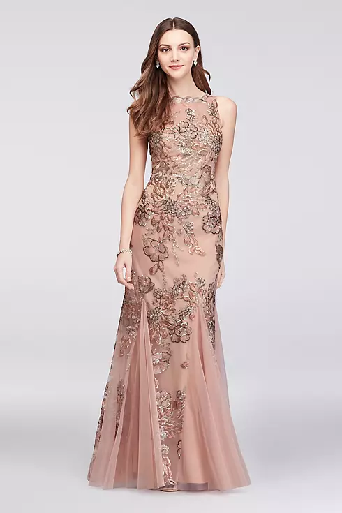 Embroidered Floral Sequin Mesh Mermaid Gown Image 1