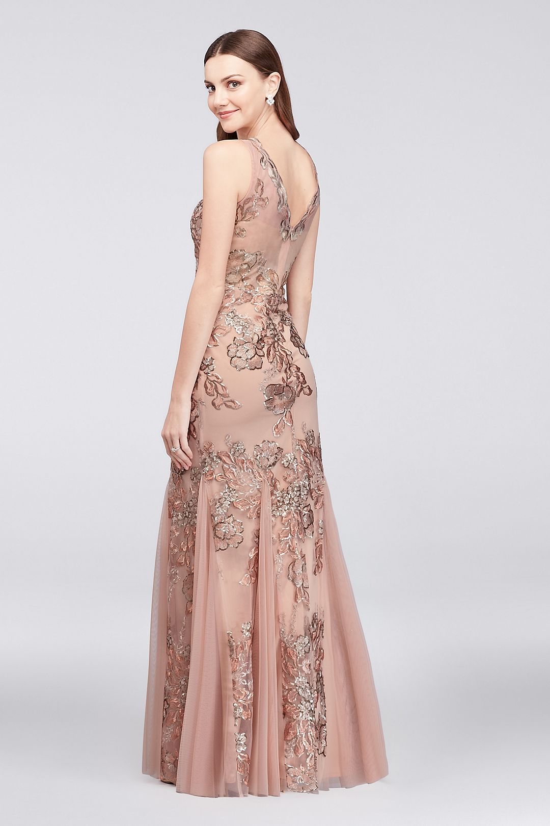 Embroidered Floral Sequin Mesh Mermaid Gown Image 2