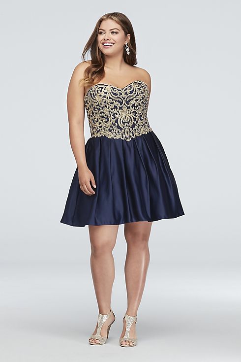 Appliqued Satin Fit-and-Flare Sweetheart Dress Image