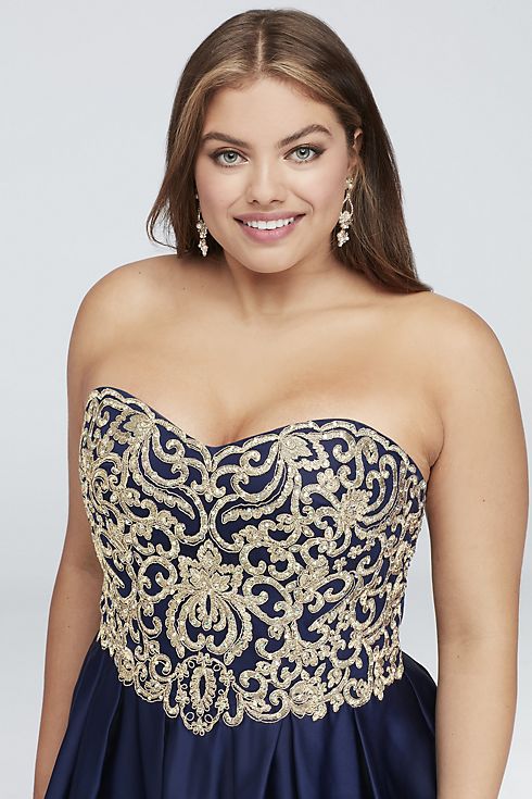 Appliqued Satin Fit-and-Flare Sweetheart Dress Image 3