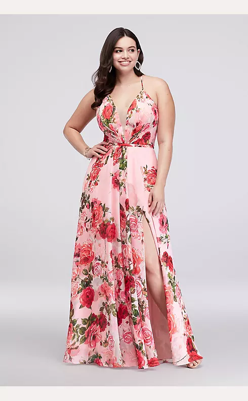 Slit Skirt Floral Chiffon A-Line Gown Image 1