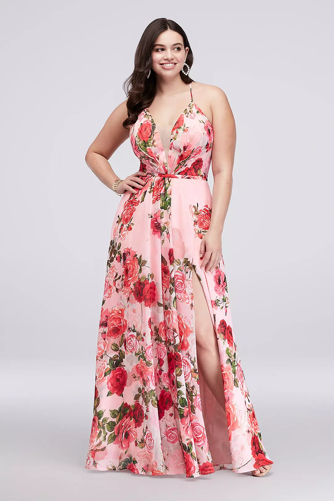 Slit Skirt Floral Chiffon A-Line Gown Image