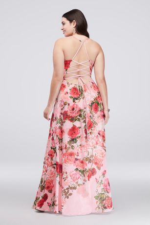 Slit Skirt Floral Chiffon A-Line Plus Size Gown | David's Bridal