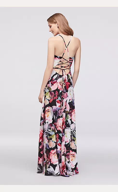 A-Line Floral Chiffon Gown with Slit Skirt Image 2