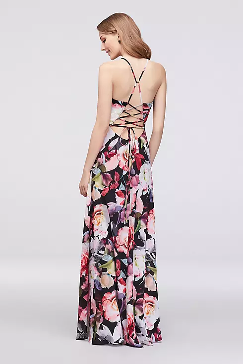 A-Line Floral Chiffon Gown with Slit Skirt Image 2