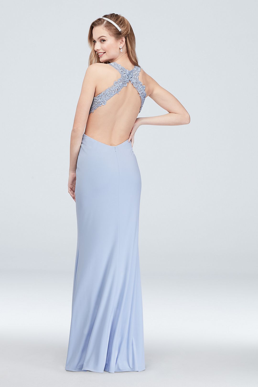 Beaded Illusion Jersey Halter Sheath Gown Image 4