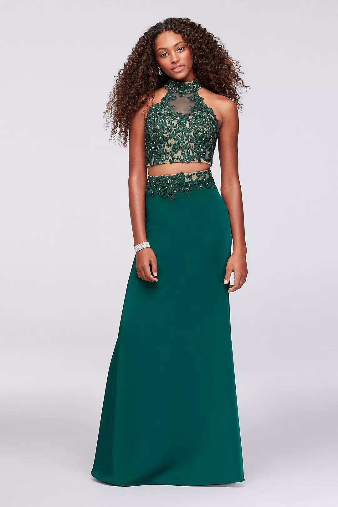 Corded Lace and Jersey Two-Piece Mermaid Dress Image