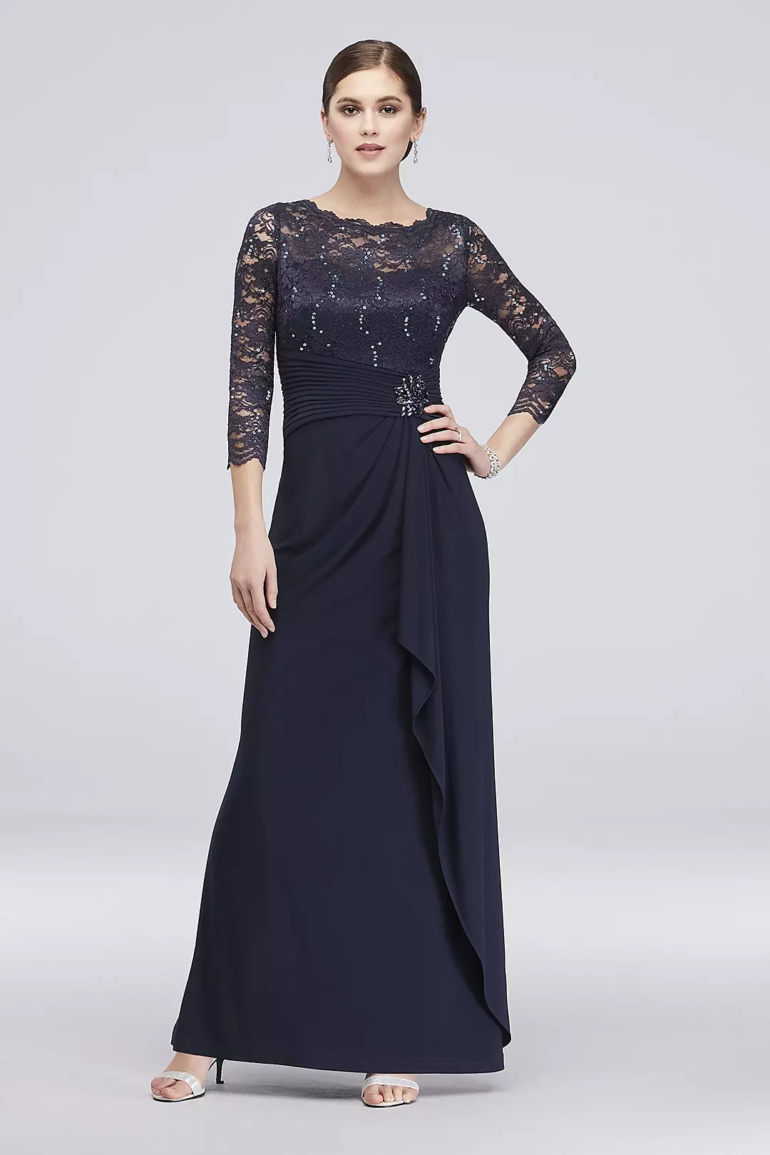 Long-Sleeve Lace and Jersey Cascade Dress Image