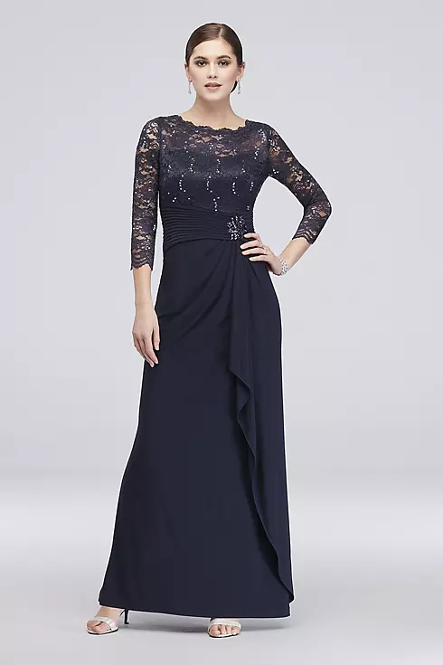 Long-Sleeve Lace and Jersey Cascade Dress Image 1