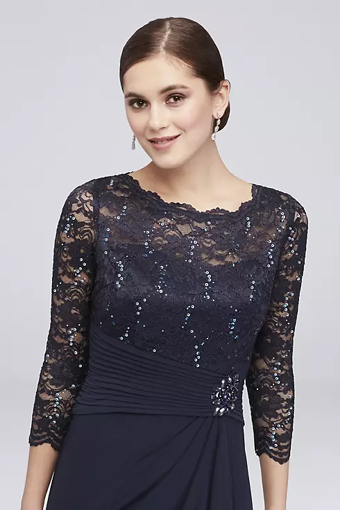 Long-Sleeve Lace and Jersey Cascade Dress Image 3