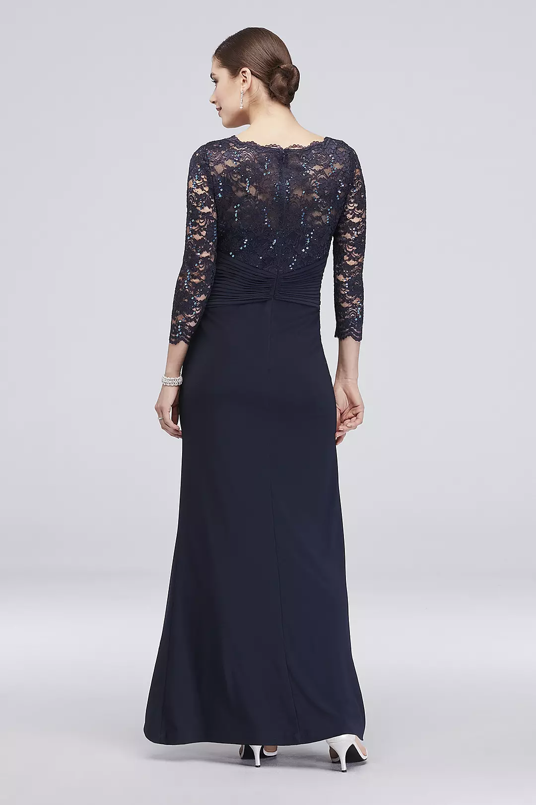 Long-Sleeve Lace and Jersey Cascade Dress Image 2