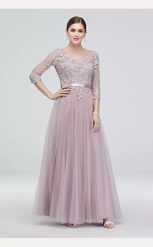 3/4 Sleeve Embroidered Lace and Tulle Ball Gown  Image 1
