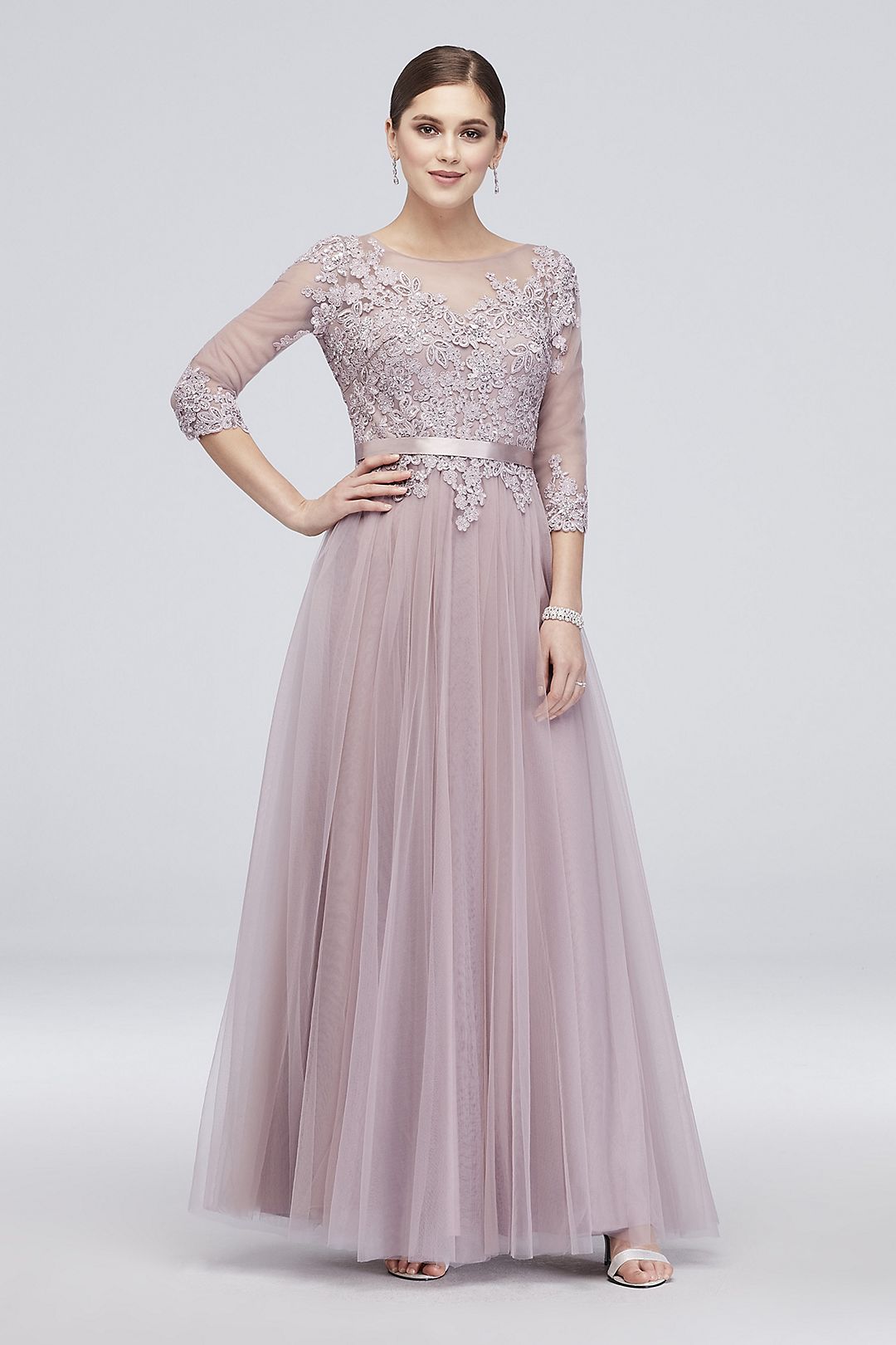 3/4 Sleeve Embroidered Lace and Tulle Ball Gown  Image 4