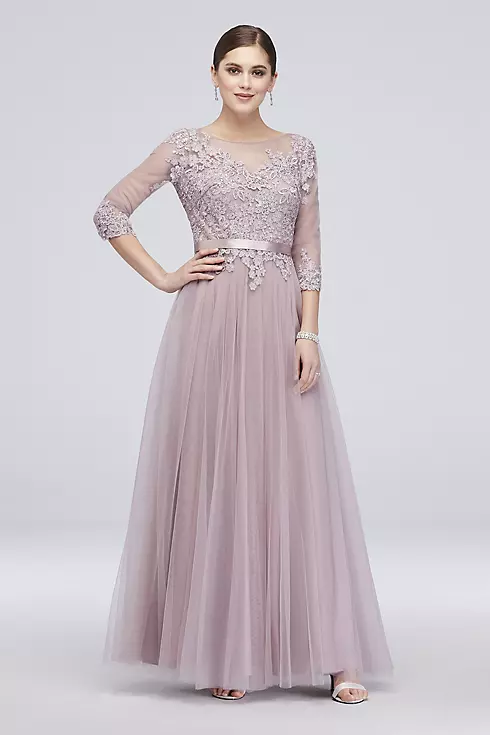 3/4 Sleeve Embroidered Lace and Tulle Ball Gown  Image 1