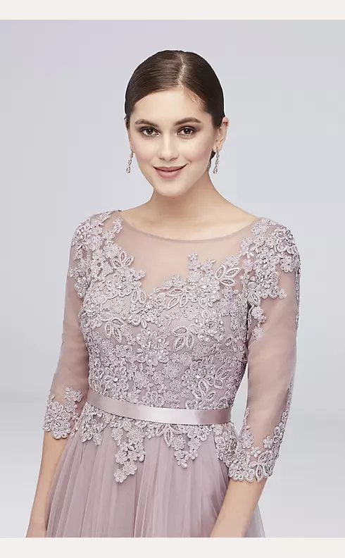 3/4 Sleeve Embroidered Lace and Tulle Ball Gown  Image 3