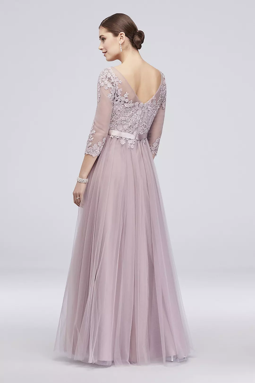 3/4 Sleeve Embroidered Lace and Tulle Ball Gown  Image 2