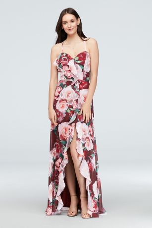 Floral Chiffon Wrap Dress with Cascading Ruffle David's Bridal