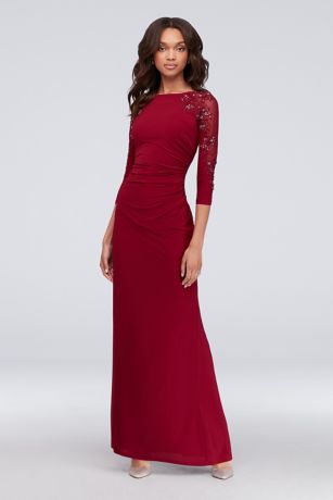 3/4-Sleeve Boatneck Sheath Gown with Sequins | David's Bridal