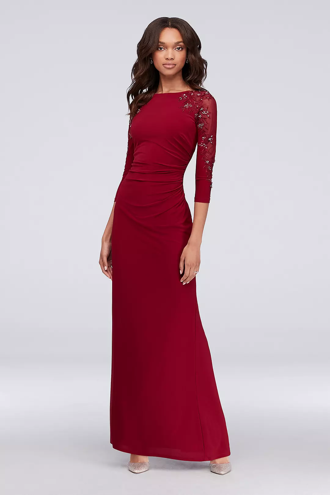 3/4-Sleeve Boatneck Sheath Gown with Sequins Image