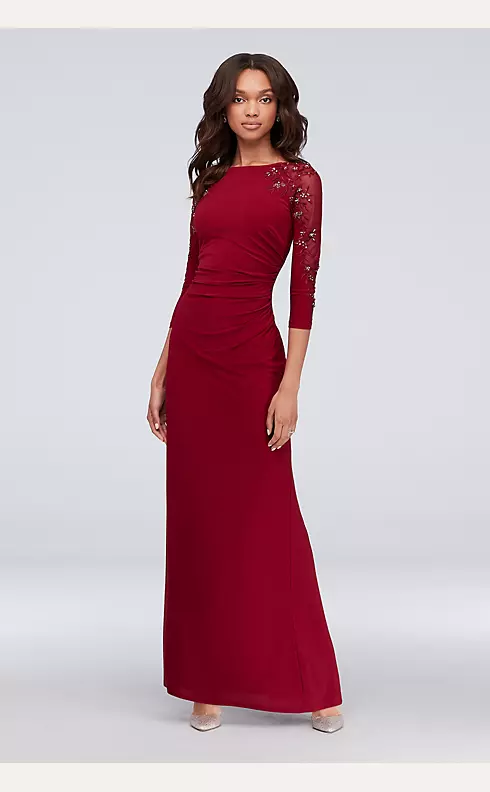3/4-Sleeve Boatneck Sheath Gown with Sequins Image 1