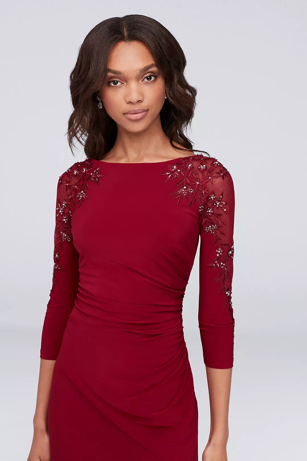 3/4-Sleeve Boatneck Sheath Gown with Sequins Image 3