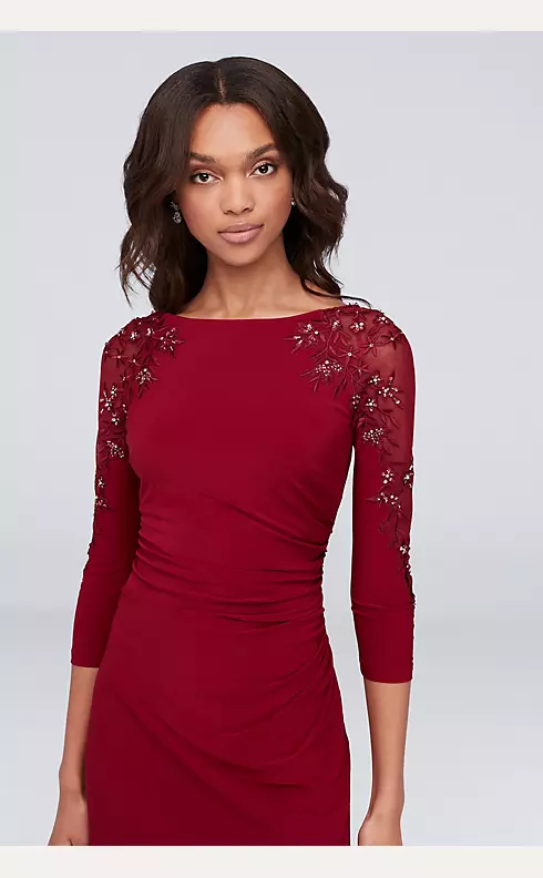 3/4-Sleeve Boatneck Sheath Gown with Sequins Image 3