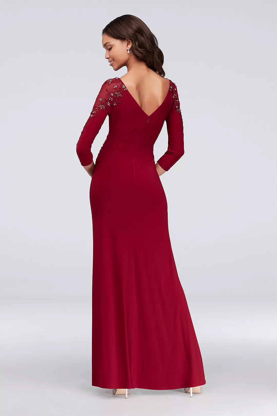 3/4-Sleeve Boatneck Sheath Gown with Sequins Image 2
