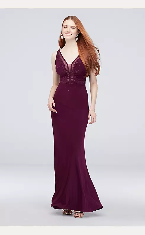 Illusion and Gem-Embellished Matte Jersey Gown Image 1