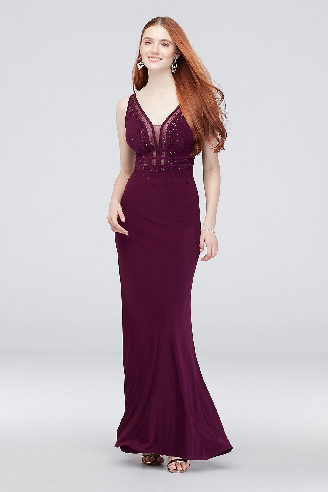 Illusion and Gem-Embellished Matte Jersey Gown Image 1